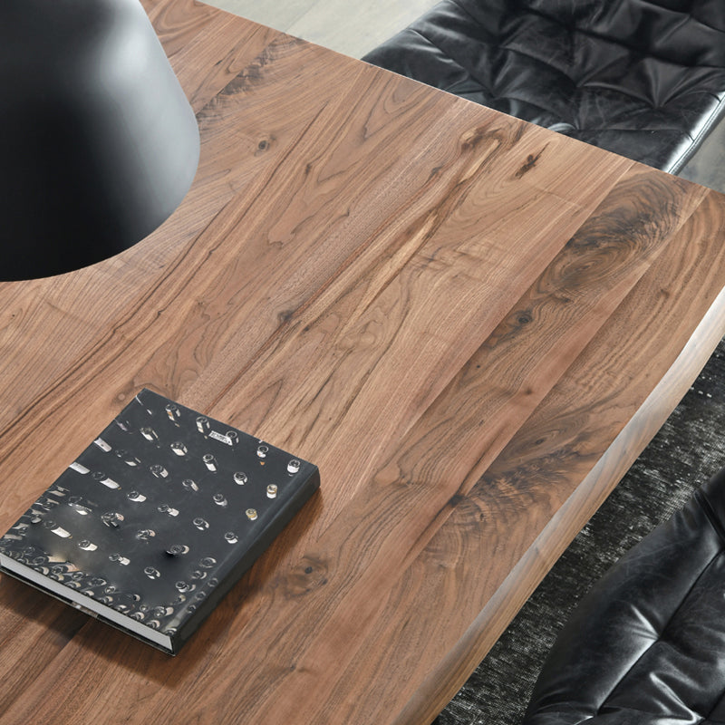 Mesa de comedor rectangular de estilo lujoso, mesa de pedestal doble de madera maciza para uso doméstico