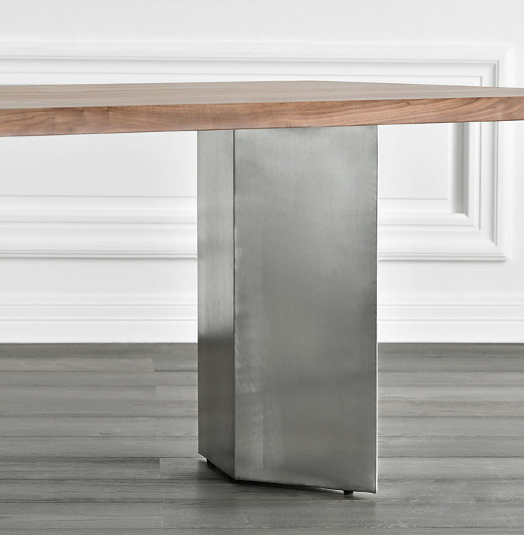 Mesa de comedor rectangular de estilo lujoso, mesa de pedestal doble de madera maciza para uso doméstico