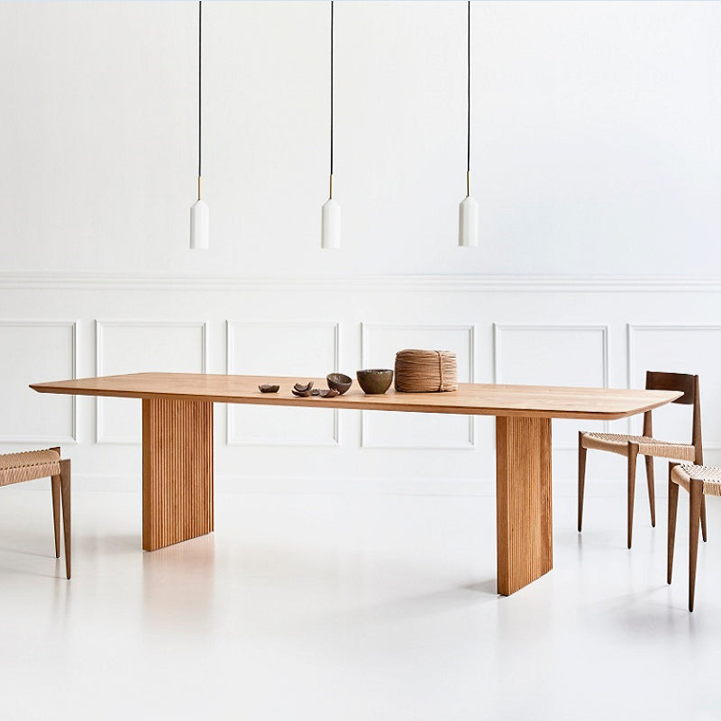 Rectangle Double Pedestal Table Simplicity Solid Wood Table for Restaurant