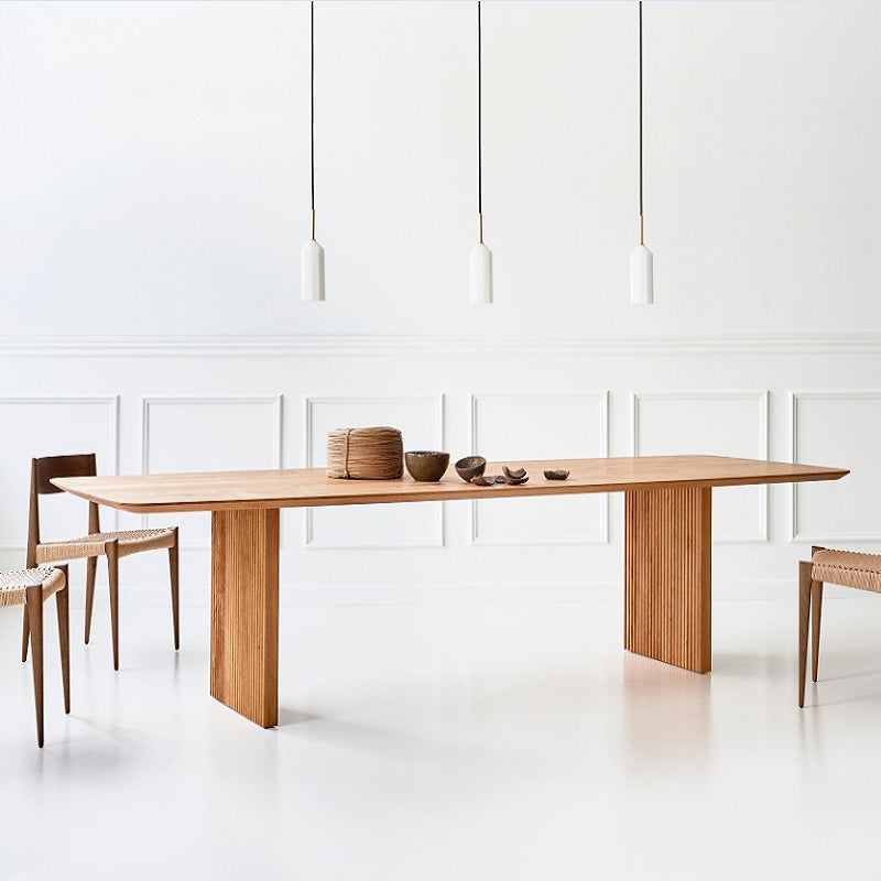 Rectangle Double Pedestal Table Simplicity Solid Wood Table for Restaurant