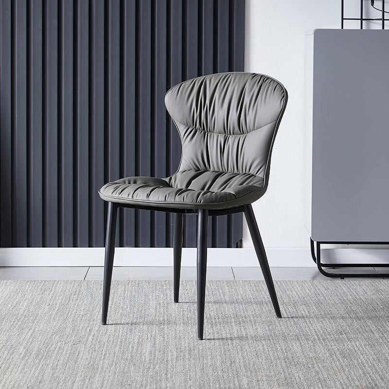 Contemporary Dining Armless Chair Matte Finish Leather Curved Parsons Side Chair