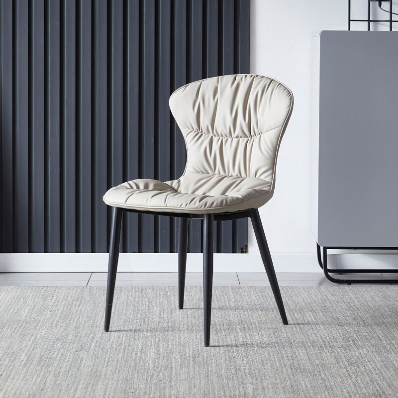 Contemporary Dining Armless Chair Matte Finish Leather Curved Parsons Side Chair