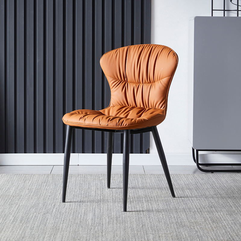 Contemporary Dining Armless Chair Matte Finish Leather Curved Parsons Side Chair