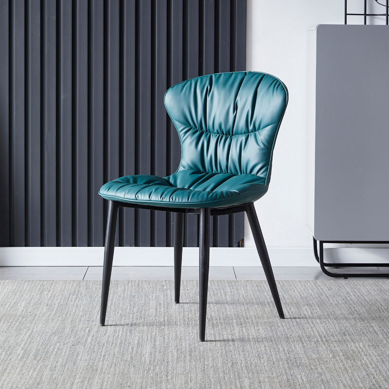 Contemporary Dining Armless Chair Matte Finish Leather Curved Parsons Side Chair