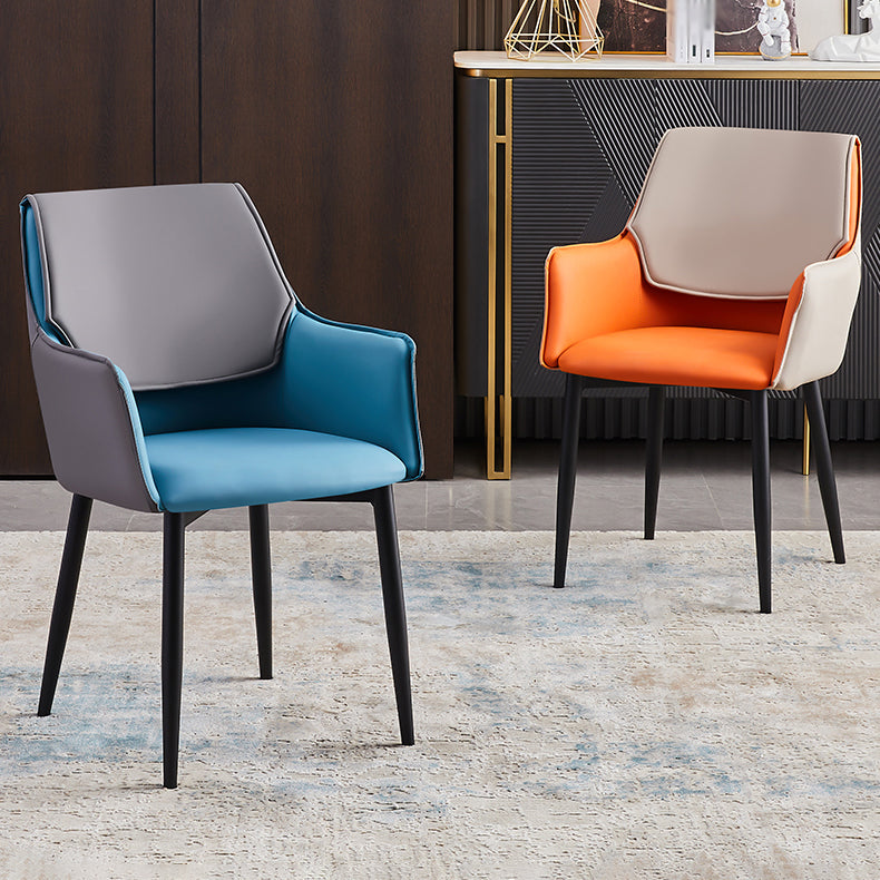 Contemporary Arm Chair Matte Finish Leather Curved Parsons Chair for Dining Room