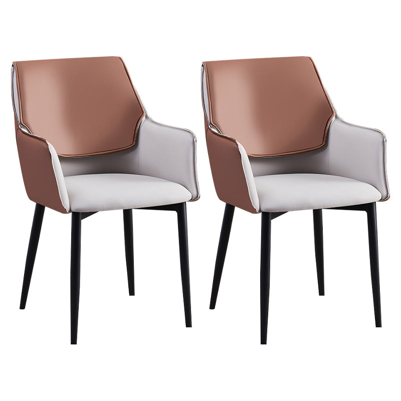 Contemporary Arm Chair Matte Finish Leather Curved Parsons Chair for Dining Room