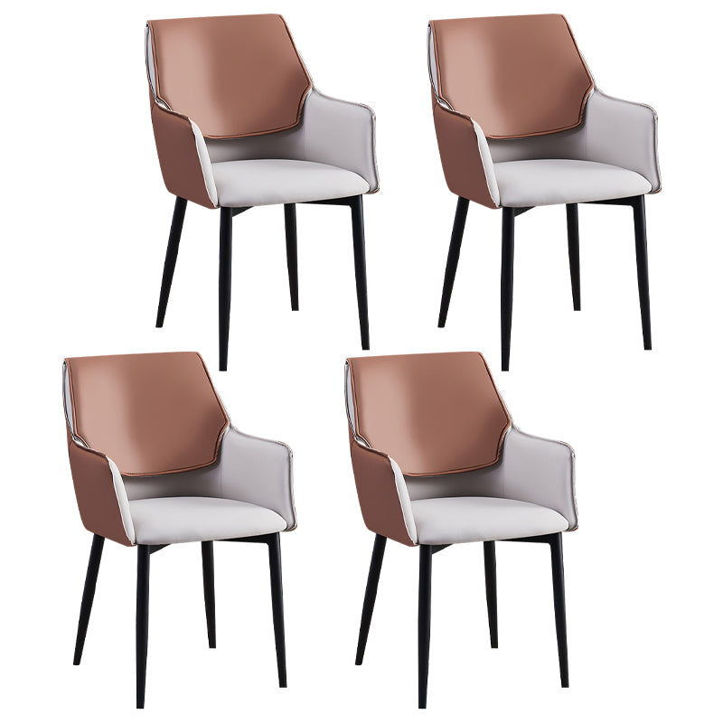 Contemporary Arm Chair Matte Finish Leather Curved Parsons Chair for Dining Room