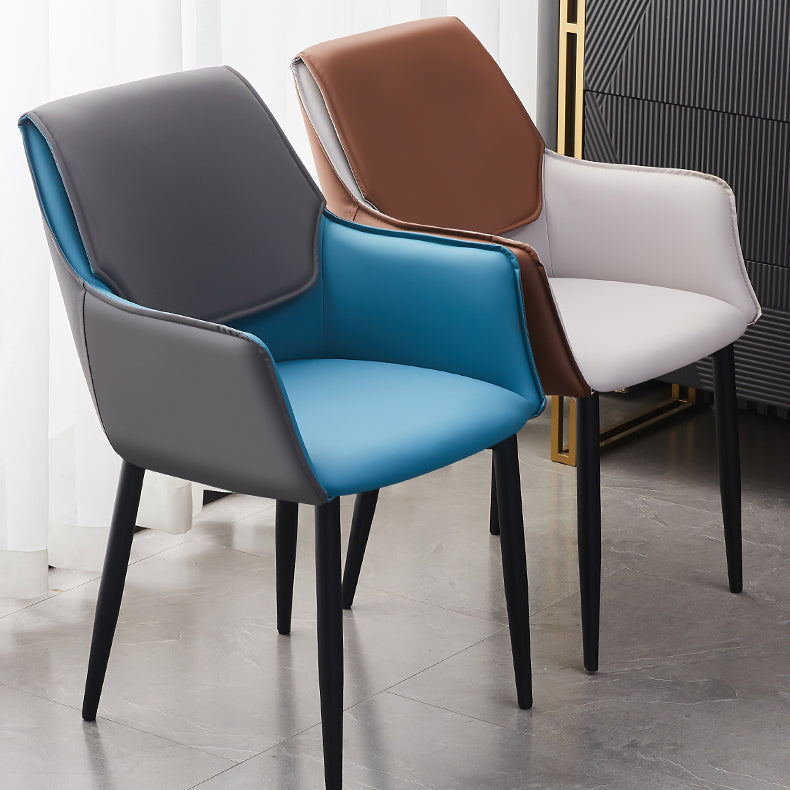 Contemporary Arm Chair Matte Finish Leather Curved Parsons Chair for Dining Room