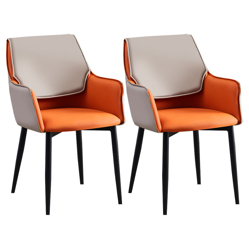 Contemporary Arm Chair Matte Finish Leather Curved Parsons Chair for Dining Room