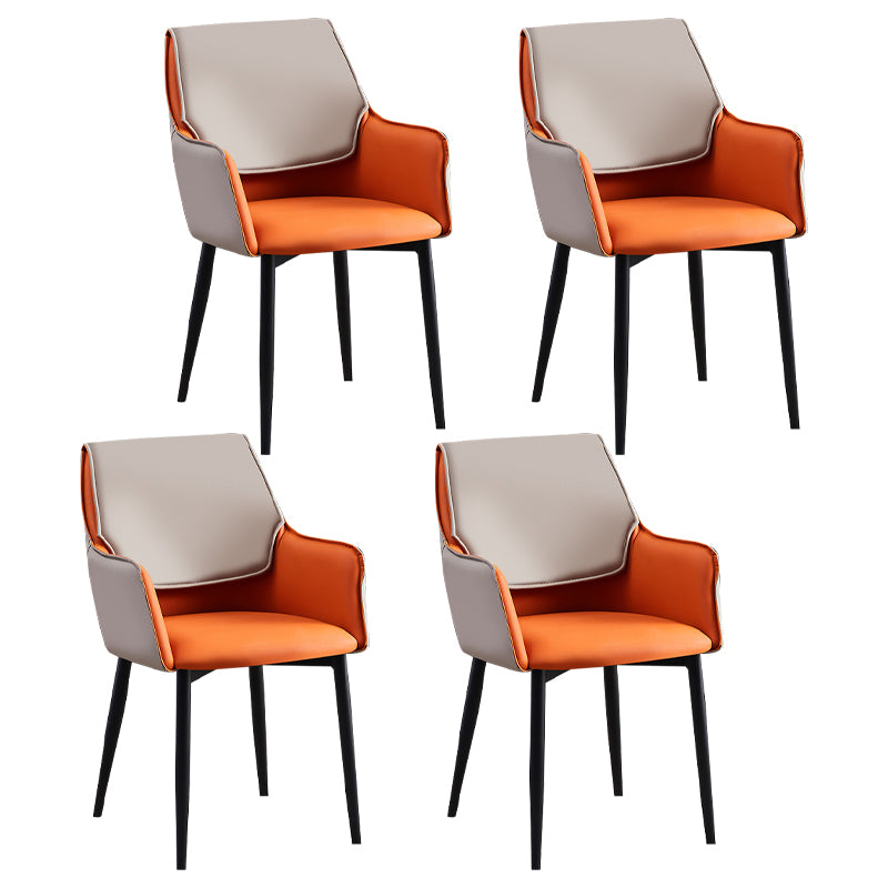 Contemporary Arm Chair Matte Finish Leather Curved Parsons Chair for Dining Room