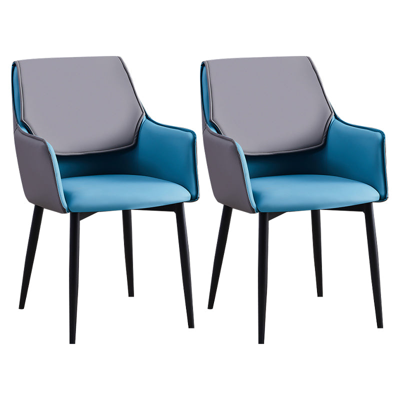 Contemporary Arm Chair Matte Finish Leather Curved Parsons Chair for Dining Room