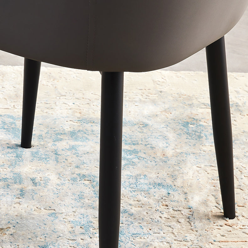 Contemporary Arm Chair Matte Finish Leather Curved Parsons Chair for Dining Room