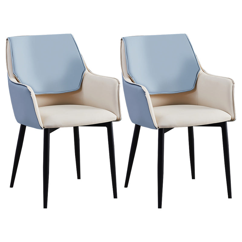 Contemporary Arm Chair Matte Finish Leather Curved Parsons Chair for Dining Room