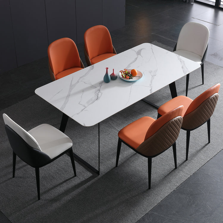 Modern 1/2/5/7 Pieces Rectangle Dining Set Sintered Stone Table with Leather Chairs