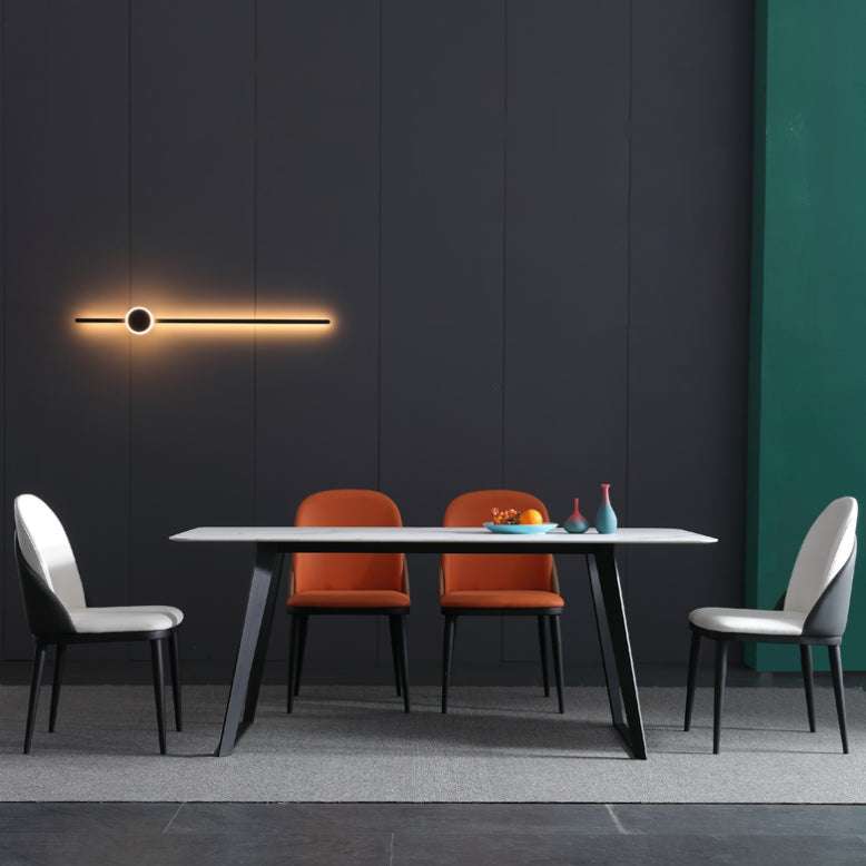 Modern 1/2/5/7 Pieces Rectangle Dining Set Sintered Stone Table with Leather Chairs