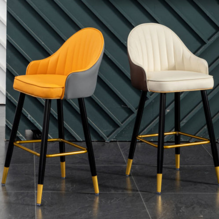 Modern Armless Backrest Counter Stool Iron Living Room Bar Stool with Leather Cushion