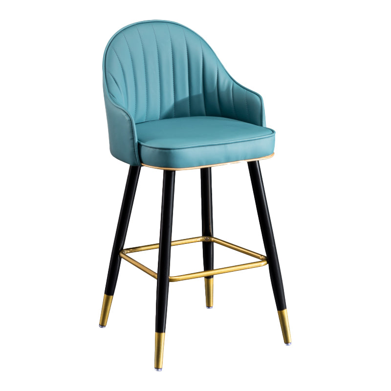 Modern Armless Backrest Counter Stool Iron Living Room Bar Stool with Leather Cushion