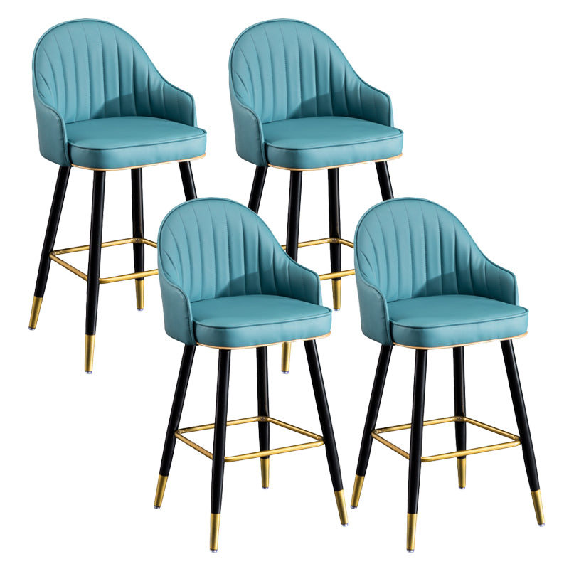 Modern Armless Backrest Counter Stool Iron Living Room Bar Stool with Leather Cushion