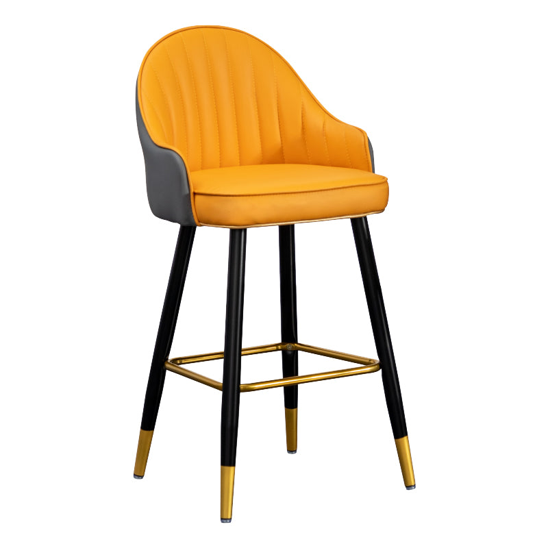 Modern Armless Backrest Counter Stool Iron Living Room Bar Stool with Leather Cushion