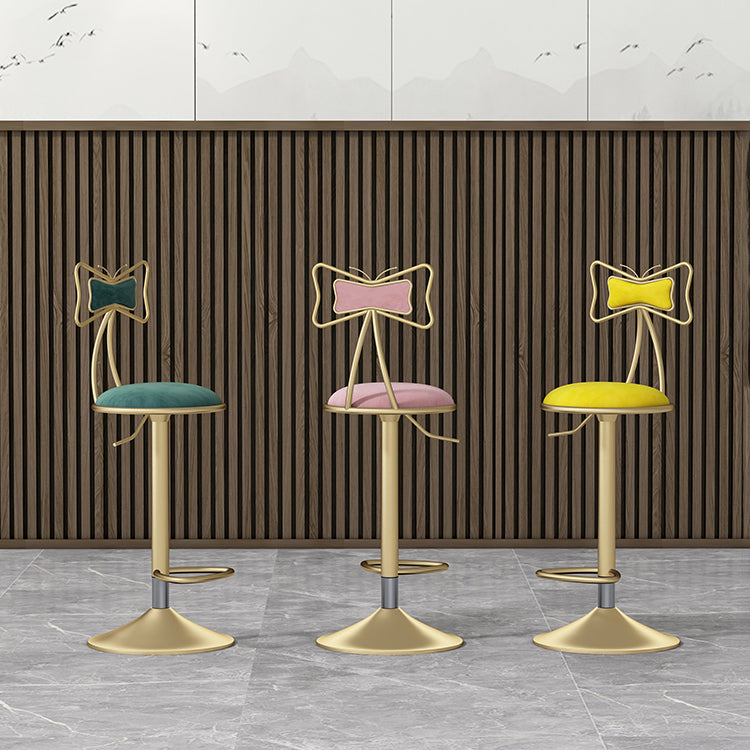 Glam Rotatable Liftable Counter Stool Iron Beauty Shop Bar Stool with Velvet Cushion