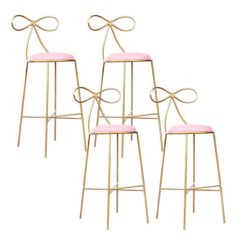 Glam Armless Backrest Counter Stool Iron Bar Stool with Leather Cushion