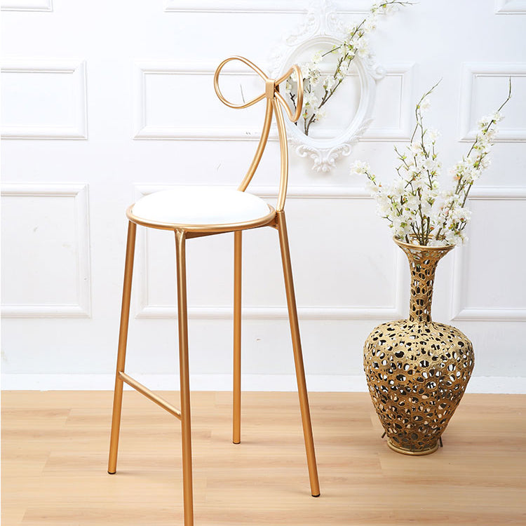 Glam Armless Backrest Counter Stool Iron Bar Stool with Leather Cushion