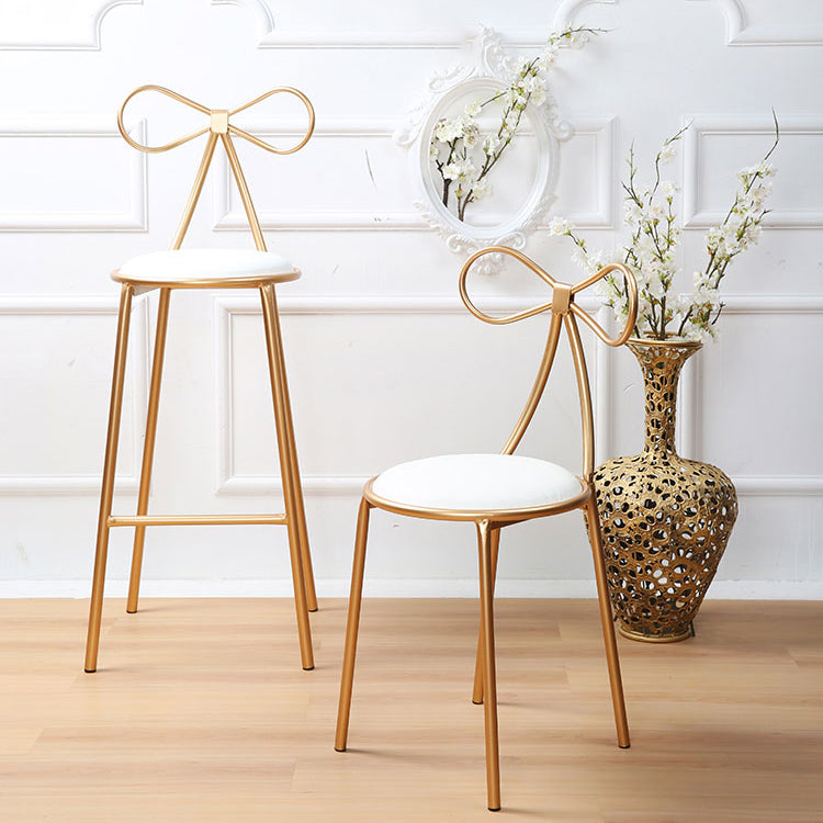 Glam Armless Backrest Counter Stool Iron Bar Stool with Leather Cushion