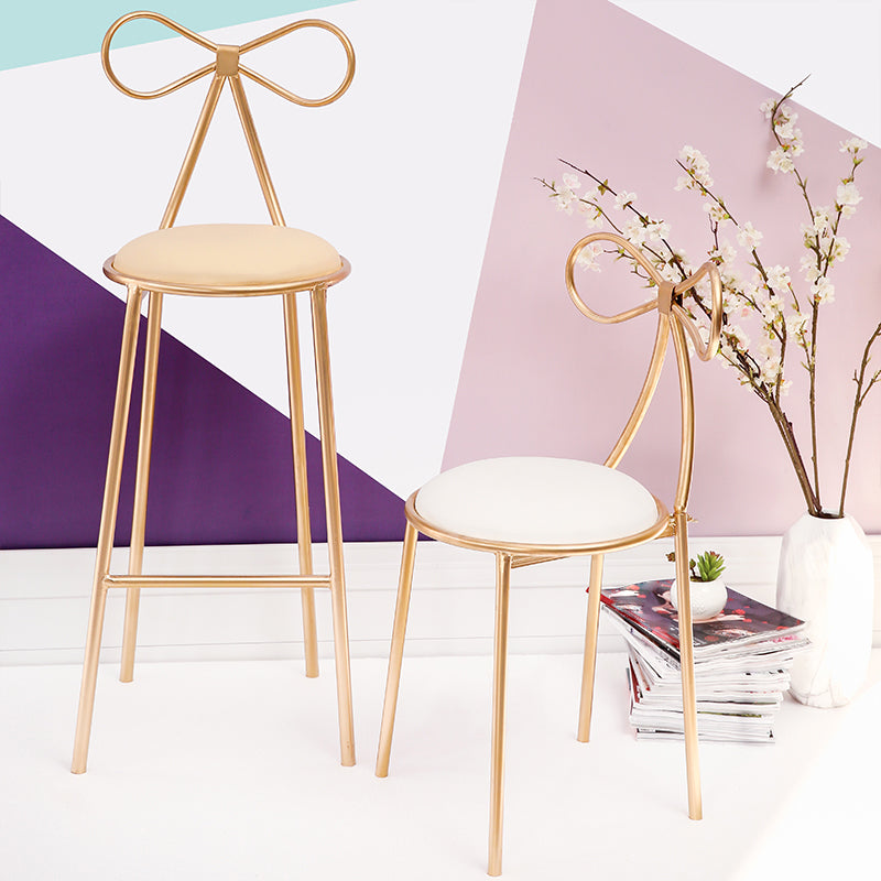 Glam Armless Backrest Counter Stool Iron Bar Stool with Leather Cushion