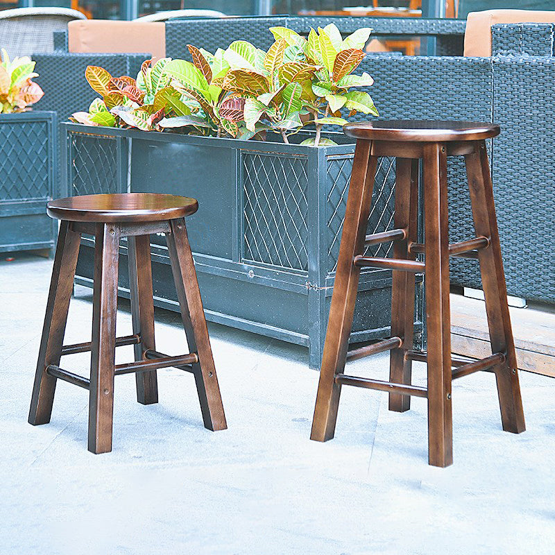 Modern Armless Backless Counter Stool Wood Cafe Bar Stool with Pedal and Wooden Seat