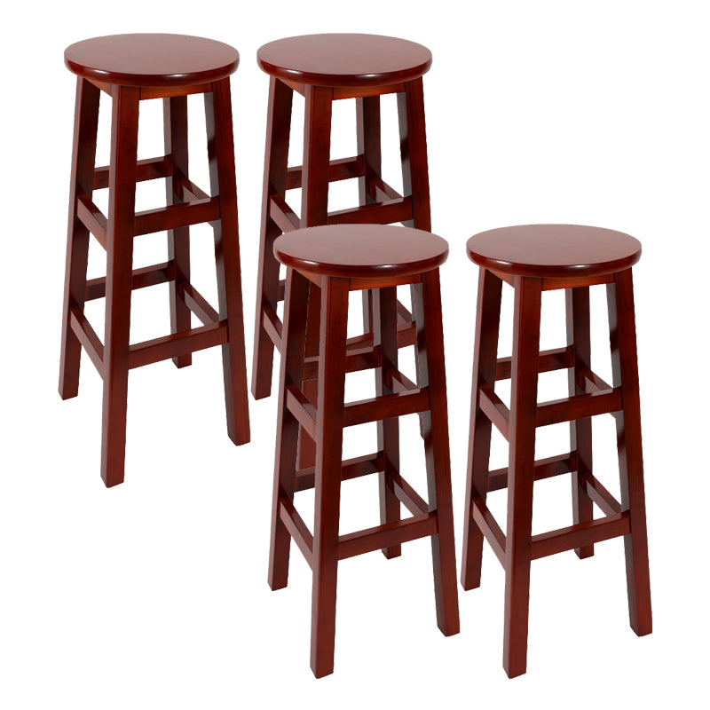 Modern Armless Backless Counter Stool Wood Cafe Bar Stool with Pedal and Wooden Seat