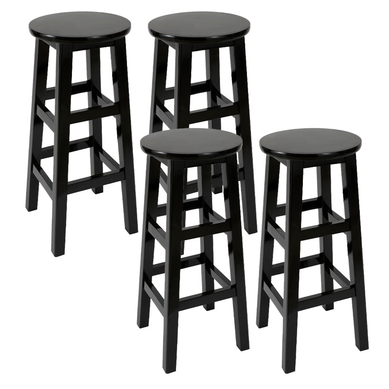 Modern Armless Backless Counter Stool Wood Cafe Bar Stool with Pedal and Wooden Seat
