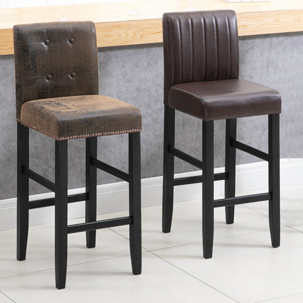 Taburete de bar Bristol de madera maciza de cuero moderno con reposapiés y respaldo bajo