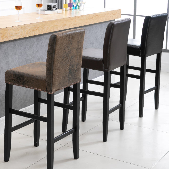 Taburete de bar Bristol de madera maciza de cuero moderno con reposapiés y respaldo bajo