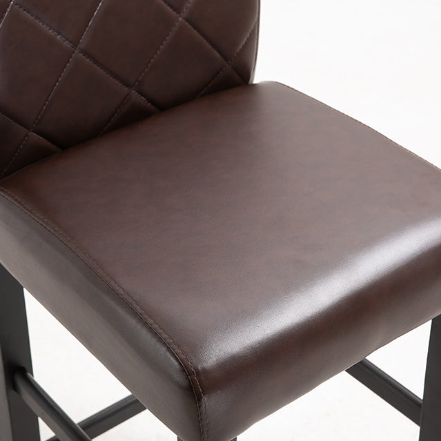 Taburete de bar Bristol de madera maciza de cuero moderno con reposapiés y respaldo bajo