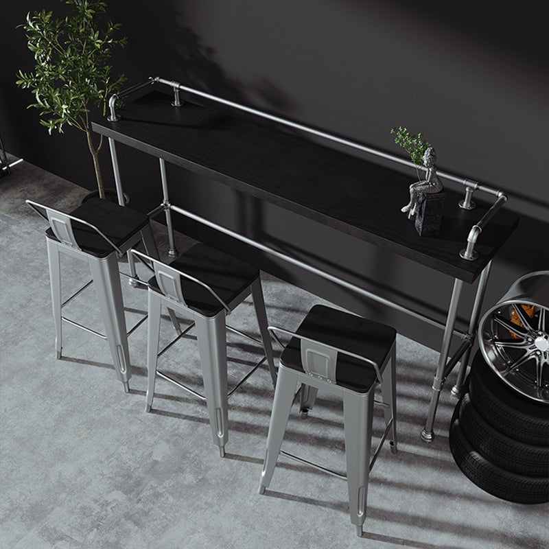 Industrial Black Wood Bar Table with Rectangle Table Top Silver Trestle Table - 42" H