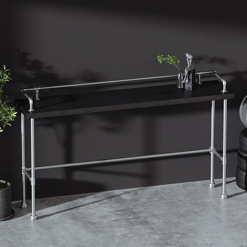 Industrial Black Wood Bar Table with Rectangle Table Top Silver Trestle Table - 42" H