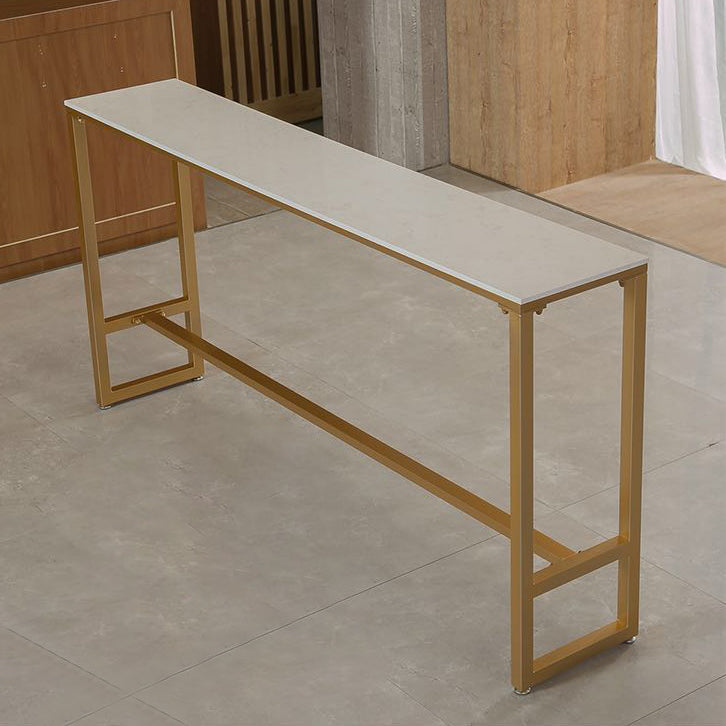 Glam White Marble Counter Table with Rectangle Table Top Gold Trestle Table, Only Table