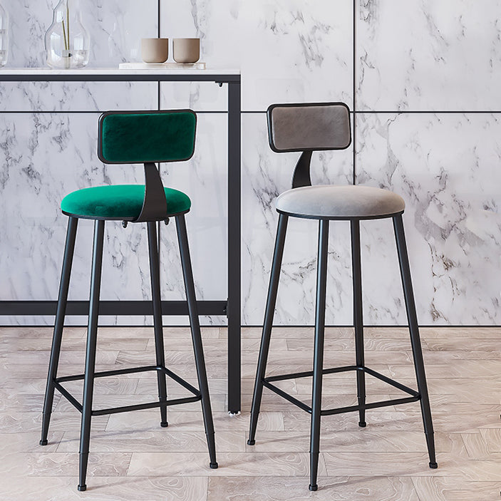 Modern Armless Backrest Counter Stool Iron Cafe Bar Stool with Velvet Cushion and Pedal