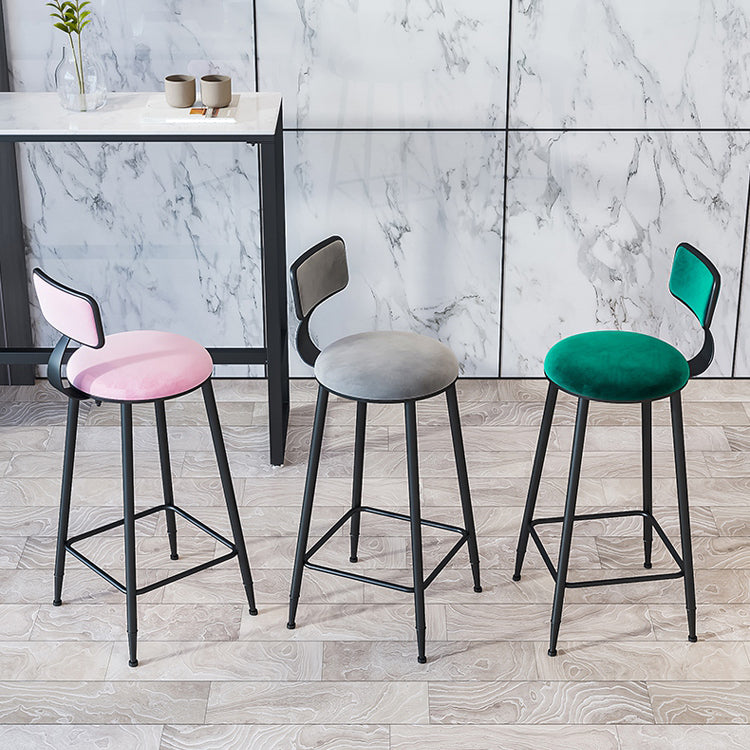 Modern Armless Backrest Counter Stool Iron Cafe Bar Stool with Velvet Cushion and Pedal