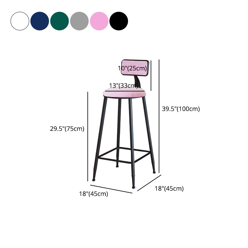 Modern Armless Backrest Counter Stool Iron Cafe Bar Stool with Velvet Cushion and Pedal