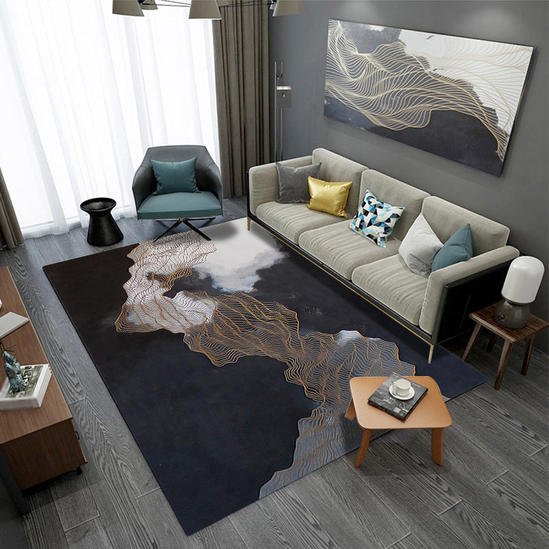 Dark Gray Modern Rug Polyester Abstract Pattern Rug Stain Resistant Rug for Drawing Room