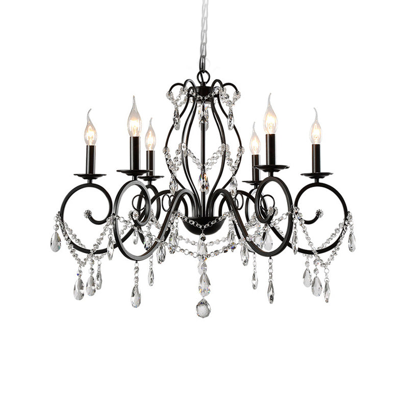 Retro Candlestick Chandelier Iron Hanging Lamp with Crystal for Living Room