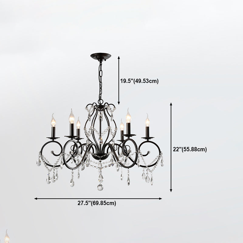 Retro Candlestick Chandelier Iron Hanging Lamp with Crystal for Living Room