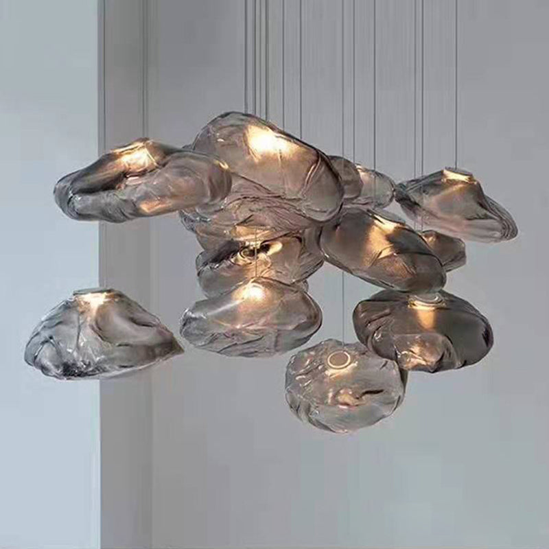 1-Light Stairs Pendant Lighting Artistic Cloud Shape Drop Lamp with Glass Shade