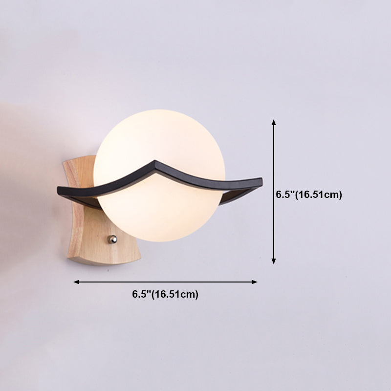 Estilo japonés de pared de madera de madera apliques de pared geométrica con vidrio blanco