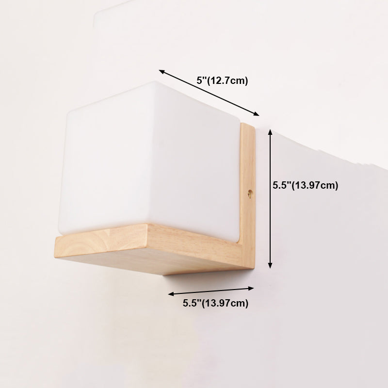 Estilo japonés de pared de madera de madera apliques de pared geométrica con vidrio blanco