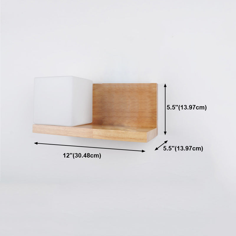 Estilo japonés de pared de madera de madera apliques de pared geométrica con vidrio blanco