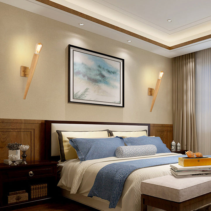 Japanese Style Wood Wall Light Geometric Shape Wall Sconce Lamp Fixture for Bedroom