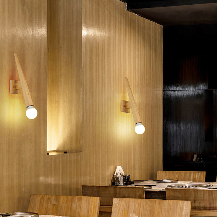 Japanese Style Wood Wall Light Geometric Shape Wall Sconce Lamp Fixture for Bedroom