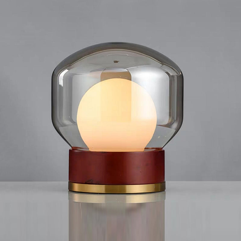 Modern Glass Table Light Modern Globe 1-Light Bedroom Nightstand Lamp with Wood Base